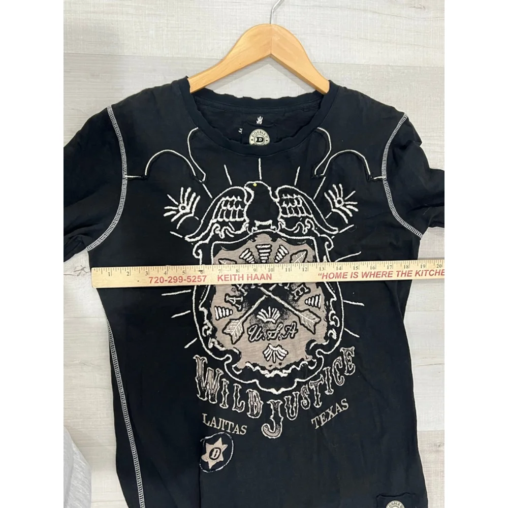 Women's Double D Ranch Black Long Sleeve Tee L with White Embroidery - Picture 6 of 8